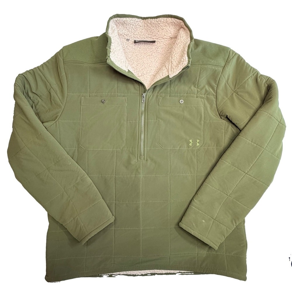 Under Armour Expanse Quilted 1/2 Zip ColdGear Jacket Olive Green XXL Sherpa